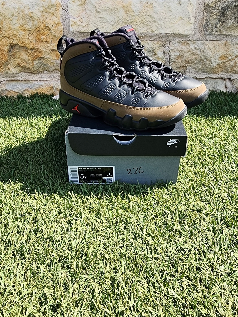 Kids Air Jordan 9 Retro "Olive" Men’s Shoes - Black & Brown